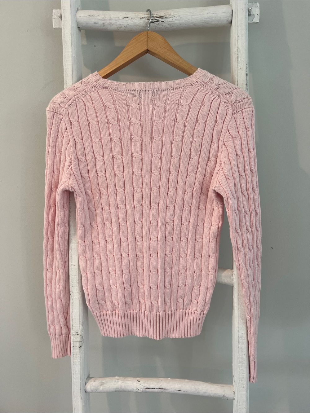Ralph Lauren Pink iconic classic Cable-Knit Crewneck Sweater size small - Picture 7 of 8